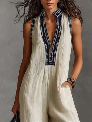 Fiamma - Sleeveless Jumpsuit with Minimalist High Collar and Zip
