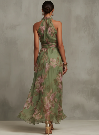 Serena — Elegant Floral Chiffon Halter Maxi Dress