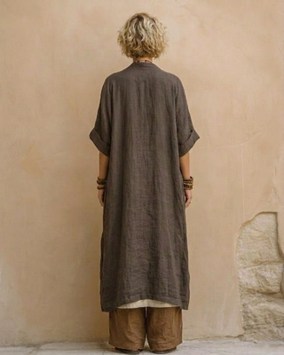 Giulia - Three-Piece Bohemian Nomad Set in Dark Gray and Brown with Tribal Pattern